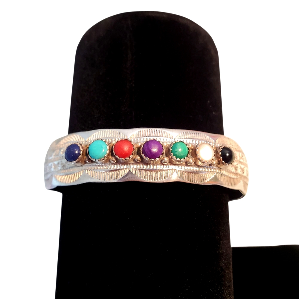 Signed Vintage J. Bahe Native American Navajo Turquoise Sterling Silver Bracelet